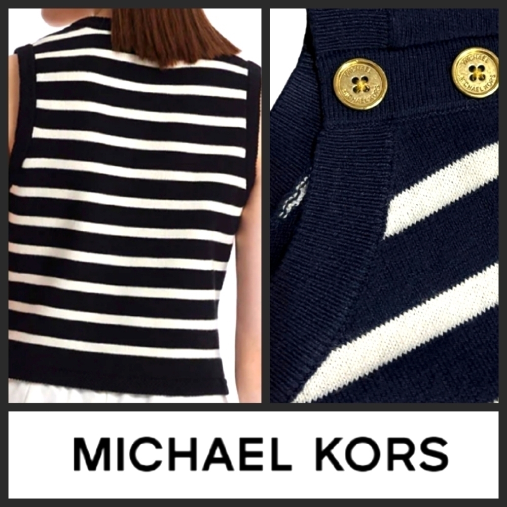 NEW! MICHAEL KORS Knit Striped Nautical Tank Top Lg.
